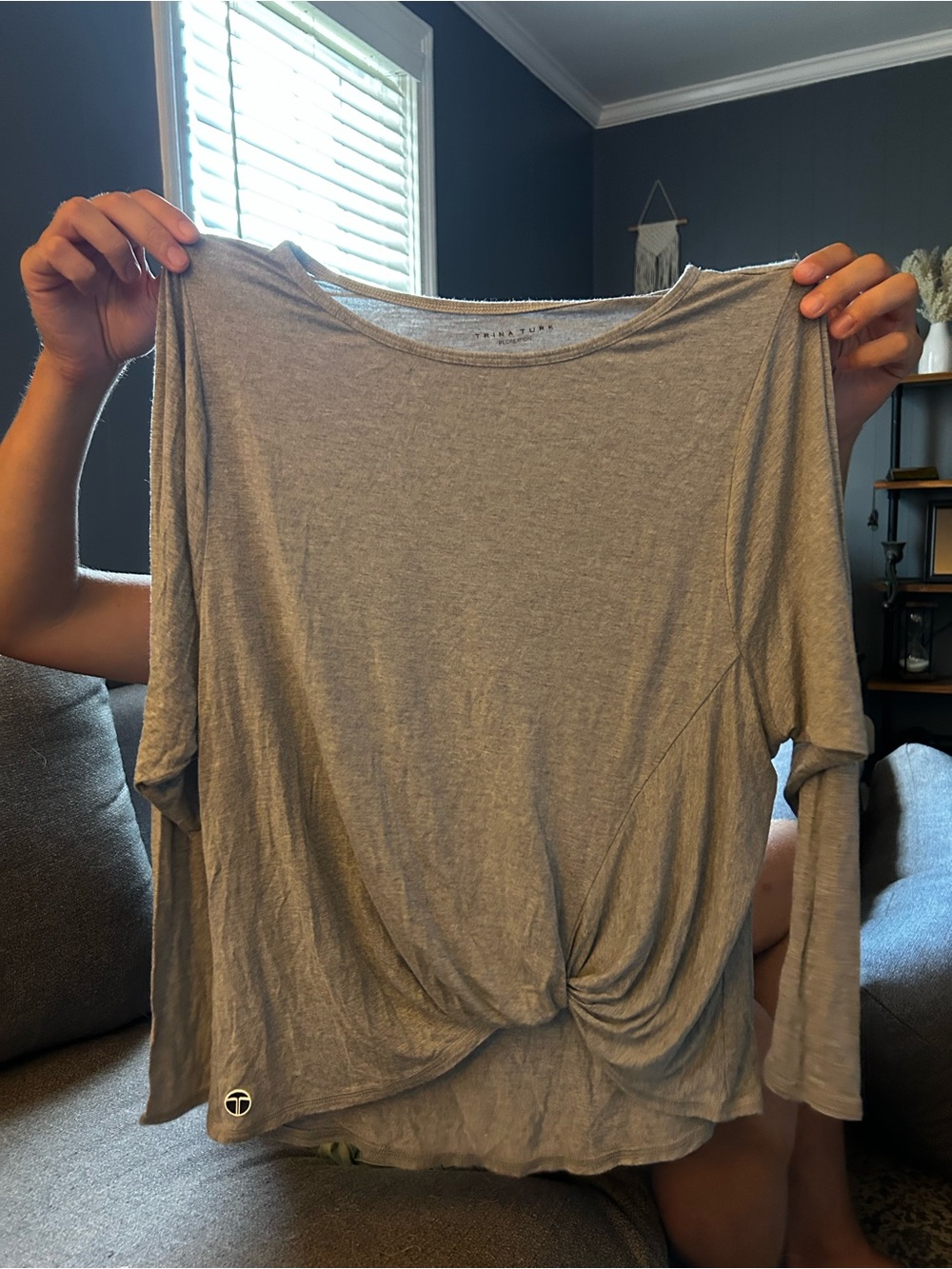 Trina Turk Heather Gray Long-Sleeve Twist Front Top